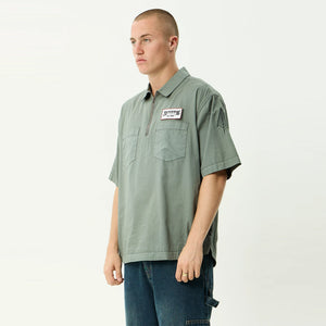 AFENDS Supply Workwear Short Sleeve Shirt - Washed Sycamore