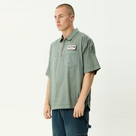 AFENDS Supply Workwear Short Sleeve Shirt - Washed Sycamore