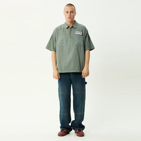 AFENDS Supply Workwear Short Sleeve Shirt - Washed Sycamore
