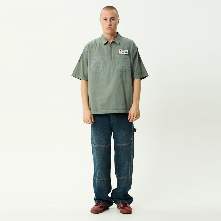 AFENDS Supply Workwear Short Sleeve Shirt - Washed Sycamore