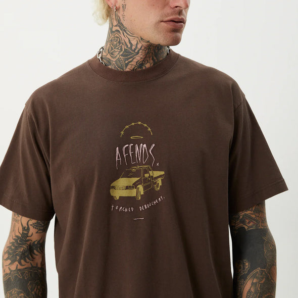 AFENDS Trayback Boxy Fit Tee - Coffee