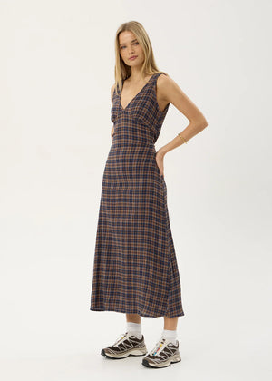 AFENDS Tully Seersucker Maxi Dress - Shev Indigo Check