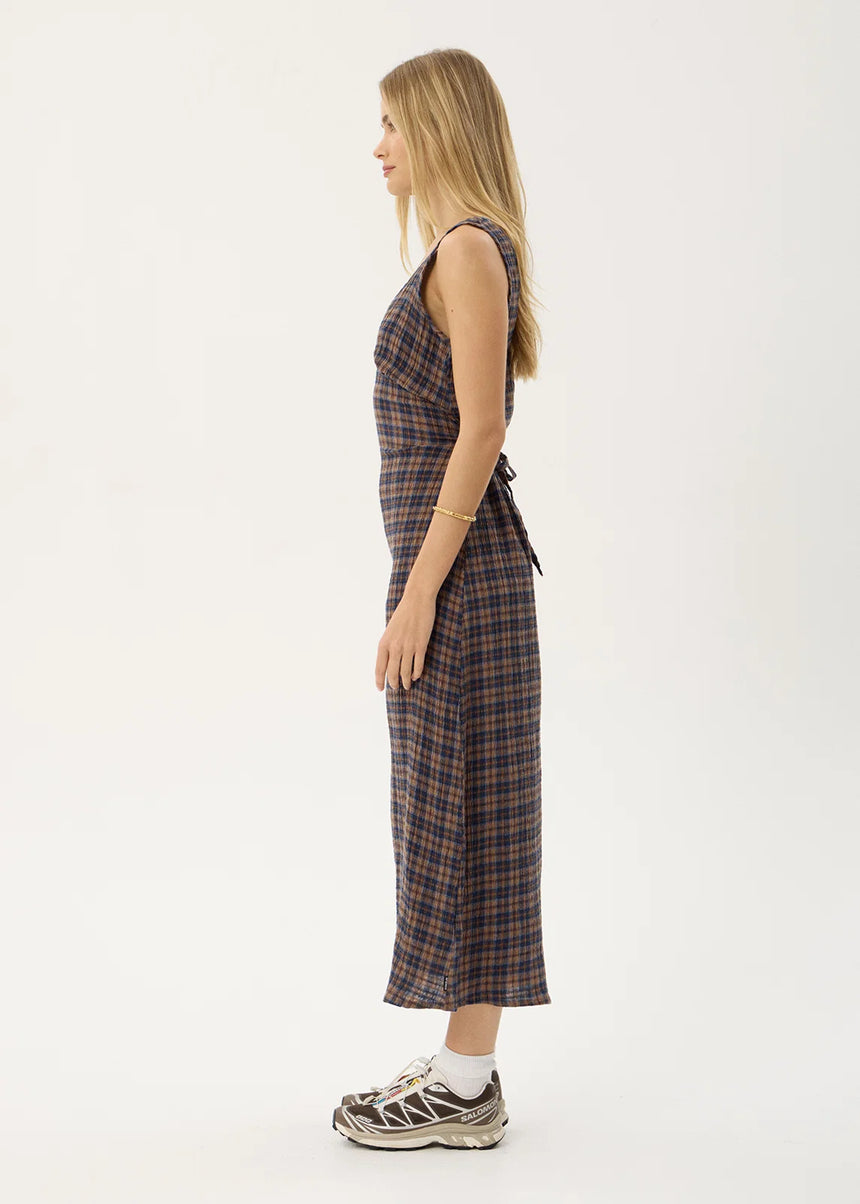 AFENDS Tully Seersucker Maxi Dress - Shev Indigo Check
