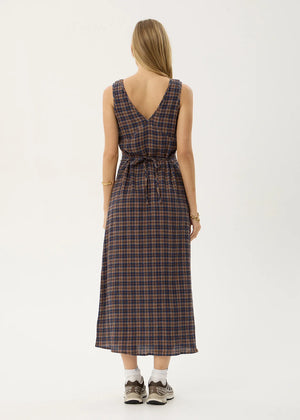 AFENDS Tully Seersucker Maxi Dress - Shev Indigo Check