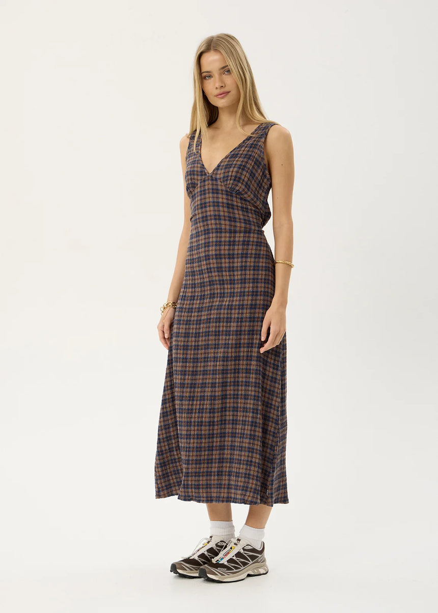 AFENDS Tully Seersucker Maxi Dress - Shev Indigo Check