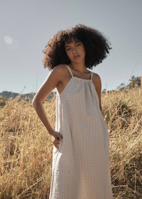 AFENDS Vania Seersucker Maxi Dress - Reverb Moonbeam Check