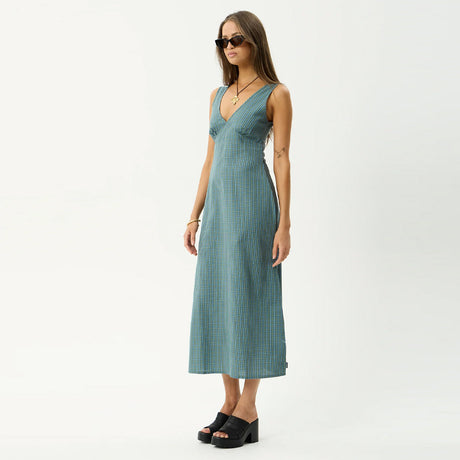 AFENDS Voyager Maxi Dress - Deep Olive Check