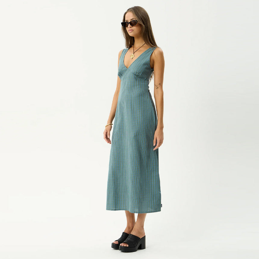 AFENDS Voyager Maxi Dress - Deep Olive Check