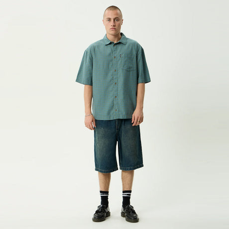 AFENDS Voyager Short Sleeve Shirt - Deep Olive Check