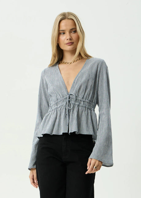 AFENDS Women's Annika Long Sleeve Top - Indy Navy Check