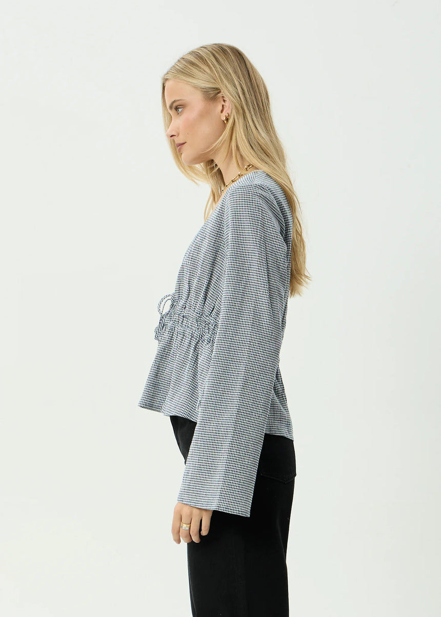 AFENDS Women's Annika Long Sleeve Top - Indy Navy Check