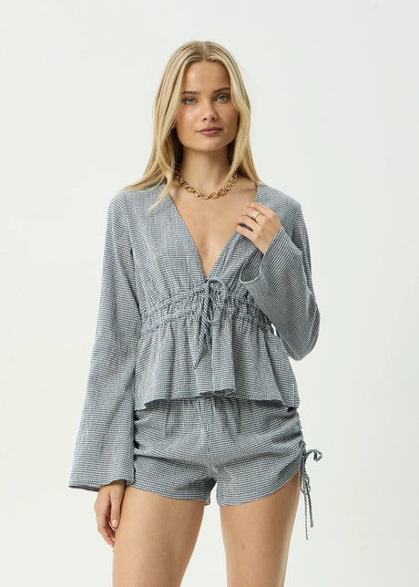 AFENDS Women's Annika Long Sleeve Top - Indy Navy Check
