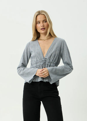 AFENDS Women's Annika Long Sleeve Top - Indy Navy Check