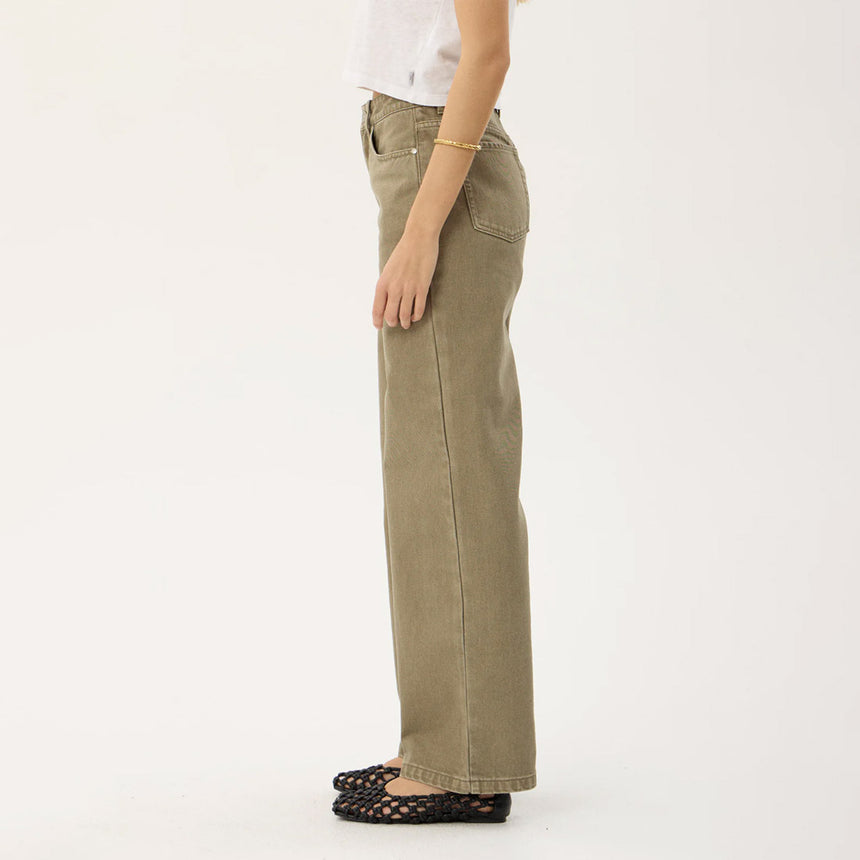 AFENDS Women's Bella Organic Denim Wide Leg Baggy Jean - Washed Olive