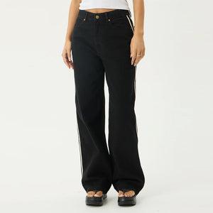 AFENDS Women's Bella Stripe Denim Wide Leg Baggy Jean - Washed Black