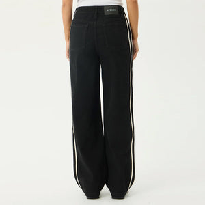 AFENDS Women's Bella Stripe Denim Wide Leg Baggy Jean - Washed Black