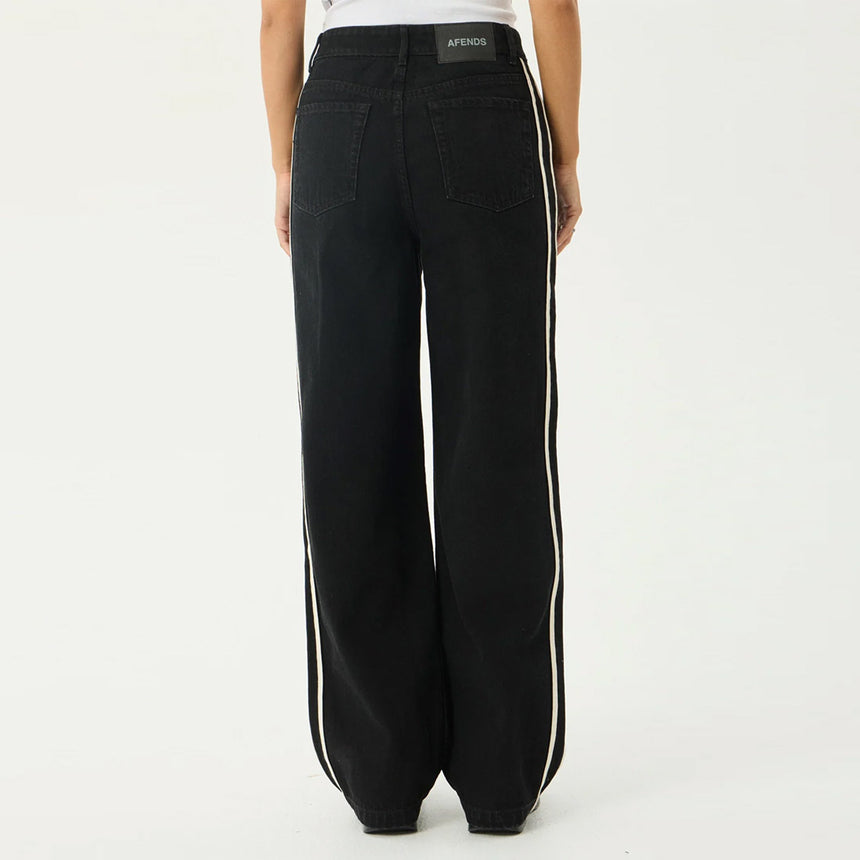 AFENDS Women's Bella Stripe Denim Wide Leg Baggy Jean - Washed Black