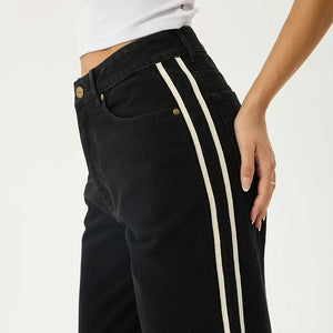 AFENDS Women's Bella Stripe Denim Wide Leg Baggy Jean - Washed Black