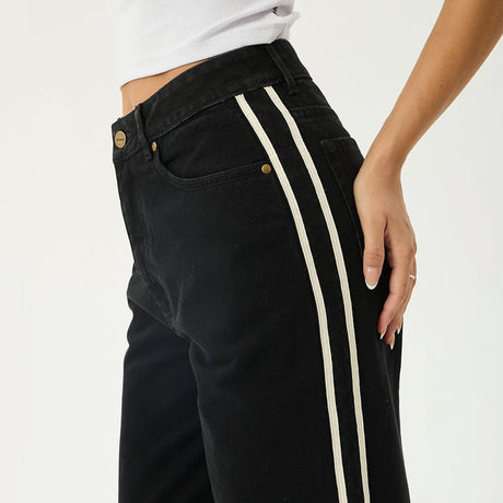 AFENDS Women's Bella Stripe Denim Wide Leg Baggy Jean - Washed Black