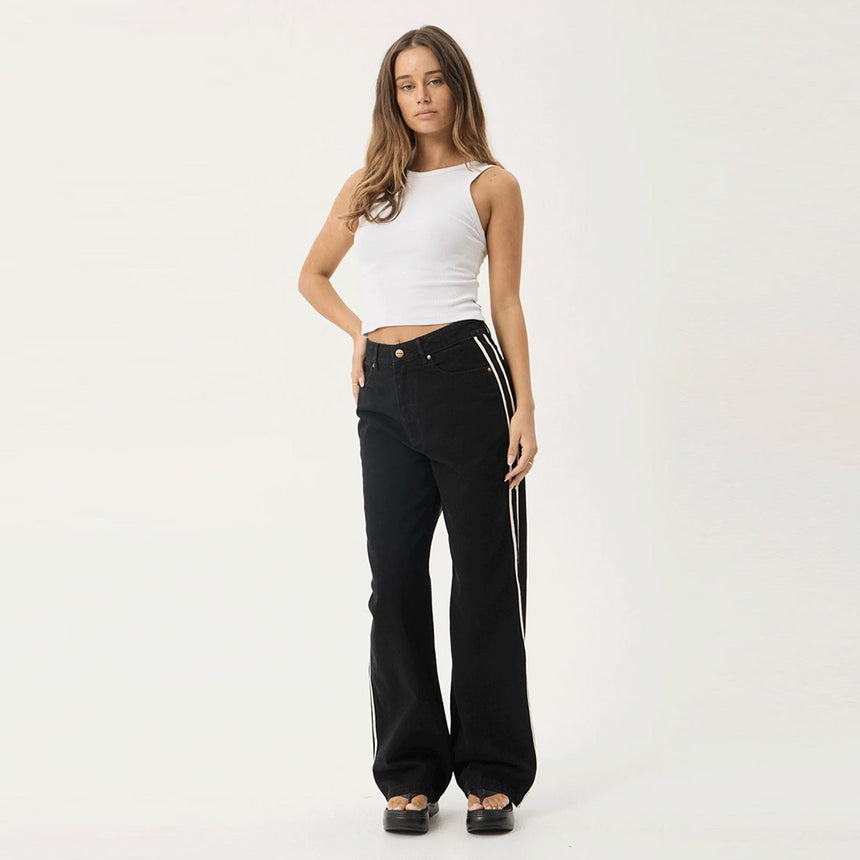 AFENDS Women's Bella Stripe Denim Wide Leg Baggy Jean - Washed Black