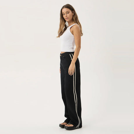 AFENDS Women's Bella Stripe Denim Wide Leg Baggy Jean - Washed Black