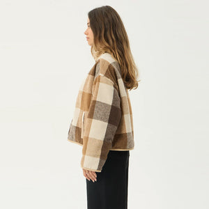AFENDS Women's Berlin Reversible Polar Fleece Jacket - Almond Check