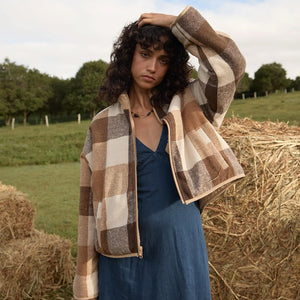 AFENDS Women's Berlin Reversible Polar Fleece Jacket - Almond Check