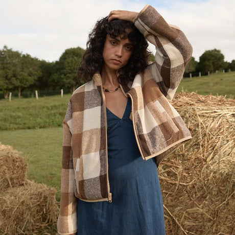 AFENDS Women's Berlin Reversible Polar Fleece Jacket - Almond Check