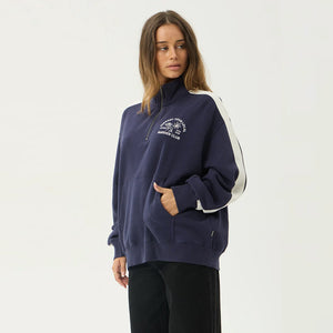 AFENDS Women's Community Garden Quarter Zip Jumper - Washed Deep Sea