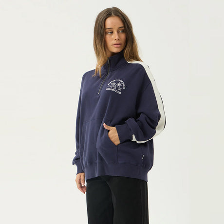 AFENDS Women's Community Garden Quarter Zip Jumper - Washed Deep Sea