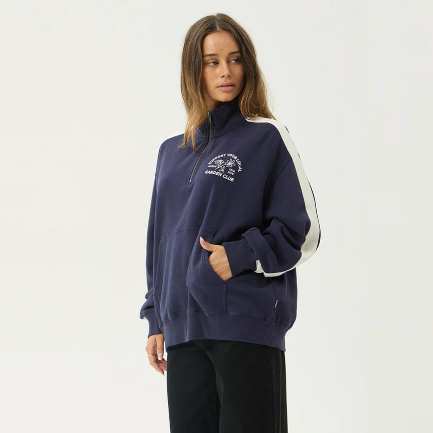 AFENDS Women's Community Garden Quarter Zip Jumper - Washed Deep Sea