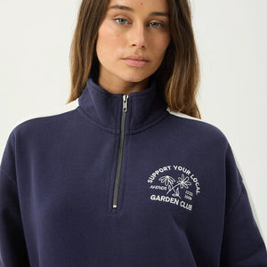 AFENDS Women's Community Garden Quarter Zip Jumper - Washed Deep Sea