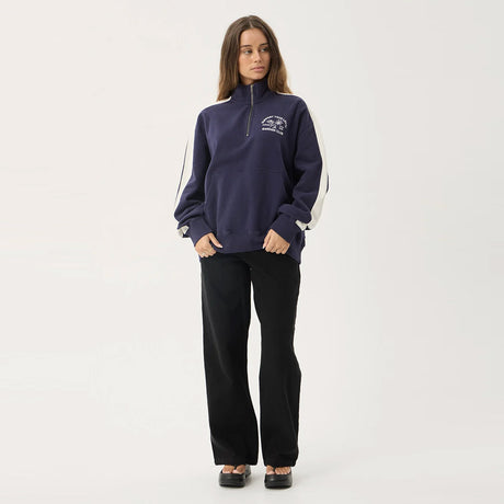AFENDS Women's Community Garden Quarter Zip Jumper - Washed Deep Sea