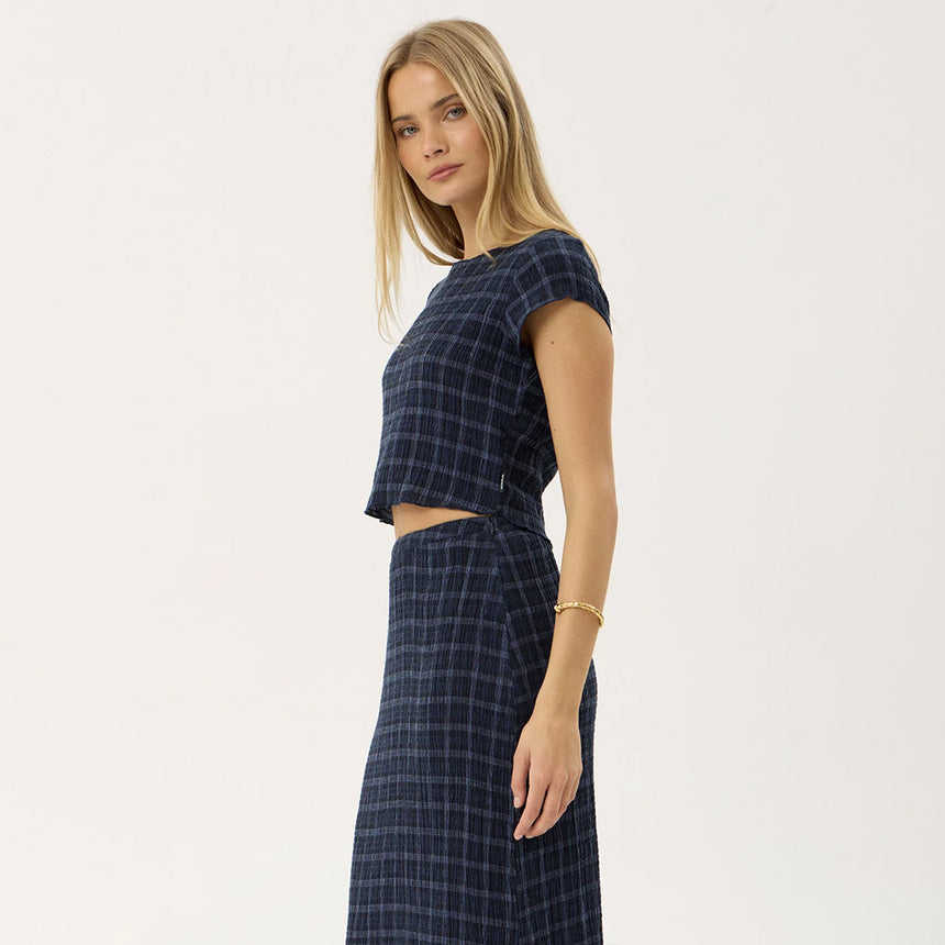 AFENDS Women's Darcy Thea Hemp Seersucker Top - Midnight Check