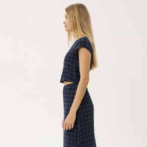 AFENDS Women's Darcy Thea Hemp Seersucker Top - Midnight Check
