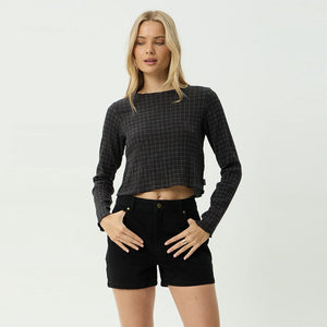 AFENDS Women's Dusk Focus Seersucker Long Sleeve Top - Black Check