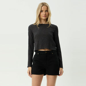 AFENDS Women's Dusk Focus Seersucker Long Sleeve Top - Black Check