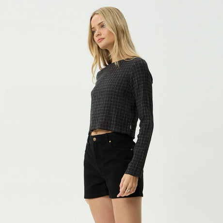 AFENDS Women's Dusk Focus Seersucker Long Sleeve Top - Black Check