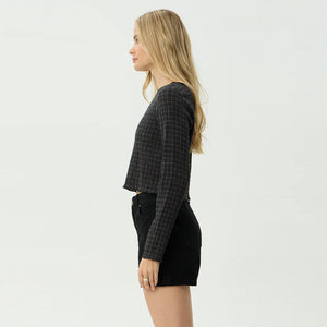 AFENDS Women's Dusk Focus Seersucker Long Sleeve Top - Black Check
