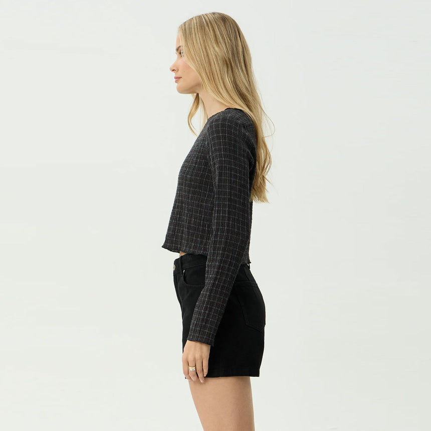 AFENDS Women's Dusk Focus Seersucker Long Sleeve Top - Black Check