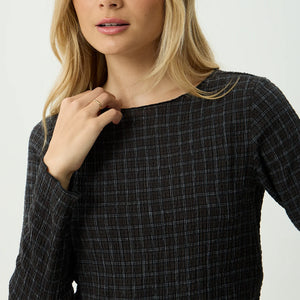 AFENDS Women's Dusk Focus Seersucker Long Sleeve Top - Black Check