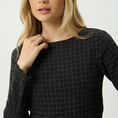 AFENDS Women's Dusk Focus Seersucker Long Sleeve Top - Black Check