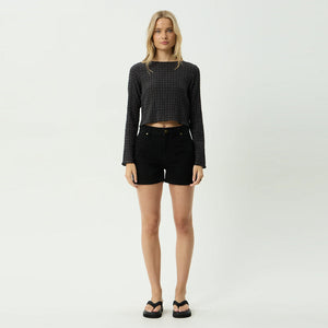 AFENDS Women's Dusk Focus Seersucker Long Sleeve Top - Black Check