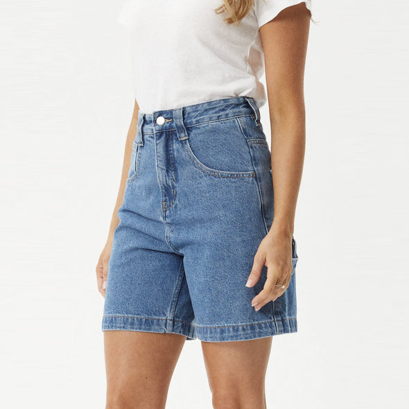 AFENDS Women's Emilie Hemp Denim Workwear Short - Worn Blue