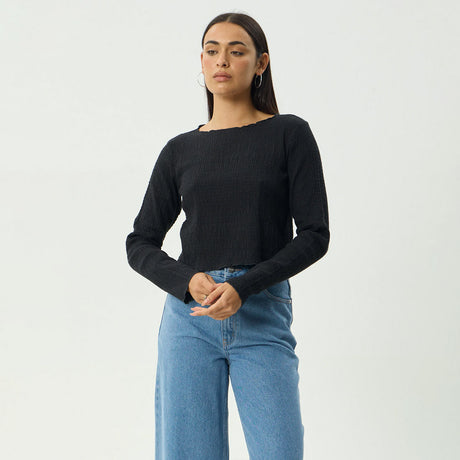 AFENDS Women's Focus Seersucker Long Sleeve Top - Black