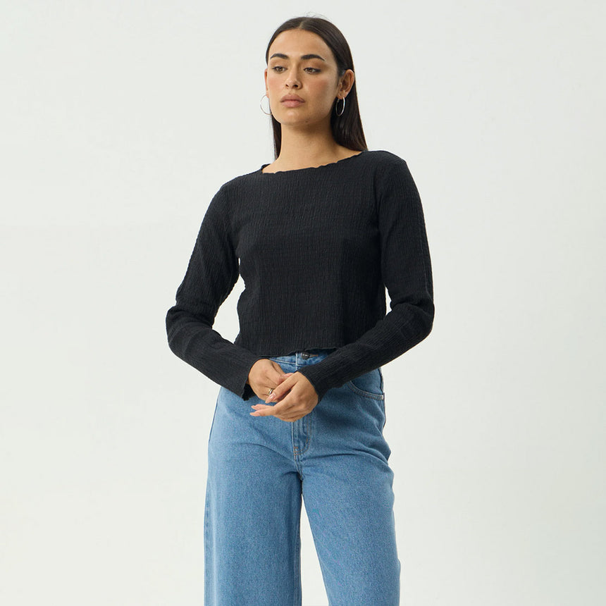 AFENDS Women's Focus Seersucker Long Sleeve Top - Black
