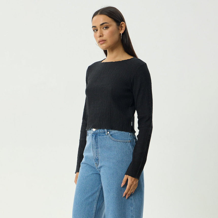 AFENDS Women's Focus Seersucker Long Sleeve Top - Black
