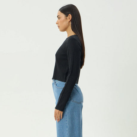 AFENDS Women's Focus Seersucker Long Sleeve Top - Black