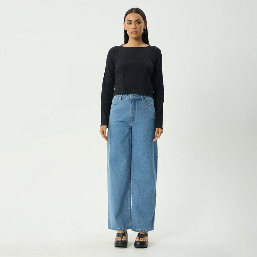 AFENDS Women's Focus Seersucker Long Sleeve Top - Black