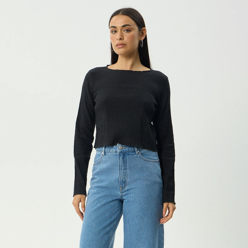 AFENDS Women's Focus Seersucker Long Sleeve Top - Black